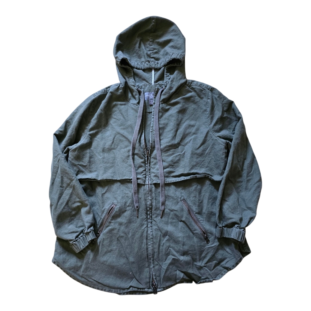 Market & Spruce Jacket XL Green Utility Hoodie Zip Front Pockets Cape Look